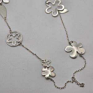 Bohm Floral Charm Long Chain Necklace Women Silver Tone Boho Botanical